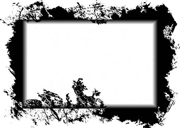 Vector illustration of Black and white Grunge photo frame, Grunge border background. Abstract vintage grunge round stock brush album element, square vector template old photo effect and film grain texture