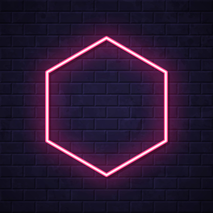 istock Hexagon. Glowing neon icon on brick wall background 1781652653
