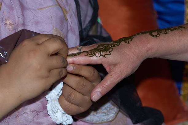 istock Person decorating a woman's hand with intricate henna designs, 1781655400