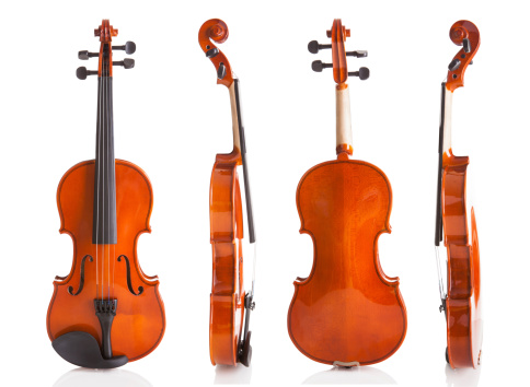Vintage Violin From Four Sides Isolated On White Background