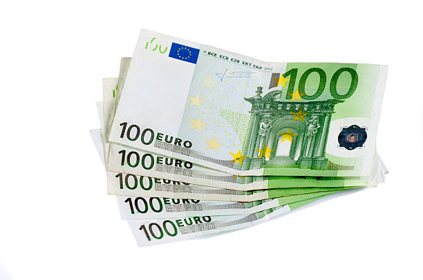 One hundred euro One hundred bills isolated on white background deep focus stock pictures, royalty-free photos & images