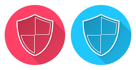 istock Shield. Round icon with long shadow on red or blue background 1781680911