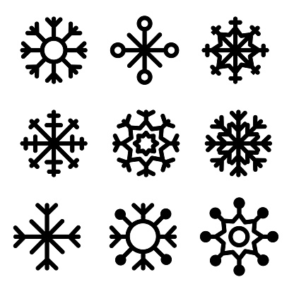 Set of decorative snowflake silhouettes isolated on white. New year holiday decoration Vector illustration