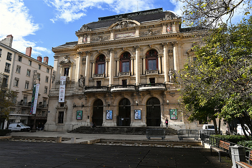 Lyon, France-11 02 2023: People in front of the Lyon Theater, France.