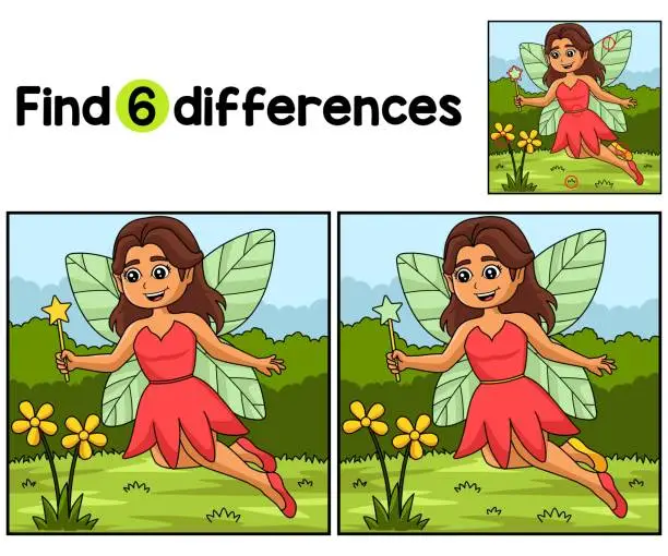 Vector illustration of Fairy Holding Magic Wand Find The Differences