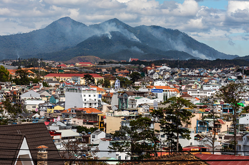 Dalat, Lam Dong, Vietnam - December 18, 2019: The Skyline and City of Dalat in Vietnam