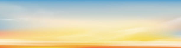 illustrations, cliparts, dessins animés et icônes de fond de ciel de coucher de soleil, nuage de lever de soleil orange, jaune, ciel rose dans l’automne du matin, vecteur d’été ensoleillé, champ de paysage de la nature le soir. holizon nature paysage soleil plage de mer tropicale - heure dorée