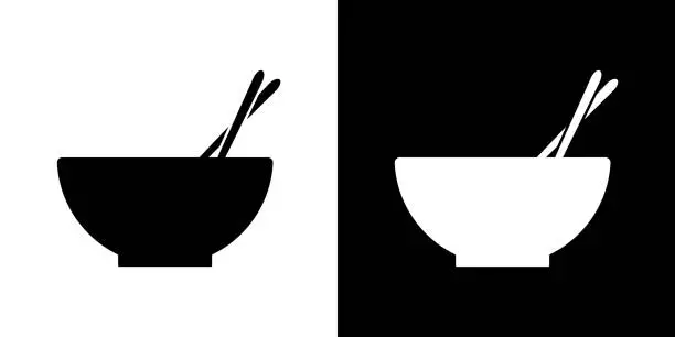 Vector illustration of Bowl, kitchenware vector illustration. Bowl with chopsticks icon. Utensil logo sign.