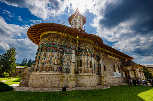 Sucevița, Suceava, România - August 21, 2021: The historic Monastery of Sucevița in the Bucovina in Romania
