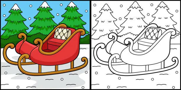 Vector illustration of Sleigh Vehicle Coloring Page Colored Illustration