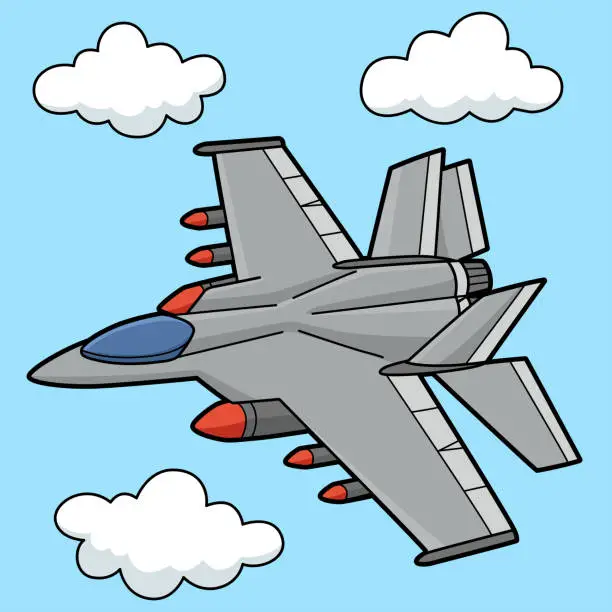 Vector illustration of Jet Fighter Vehicle Colored Cartoon Illustration