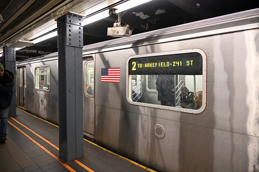 Subway train wagon in station, New York City, USA