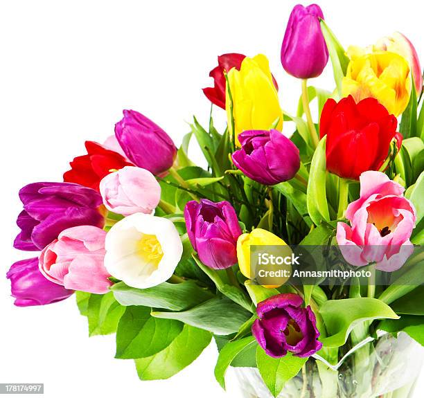 Vase Full Of Tulips Stock Photo - Download Image Now - April, Arrangement, Beauty