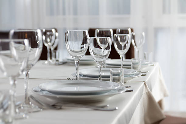 Table set for event party or wedding reception stock photo