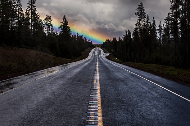 Rainbow road stock photo