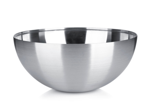 Stainless steel bowl. Isolated on white background