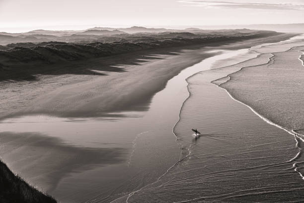 istock Lone surfer walks across epic beach 1781773334