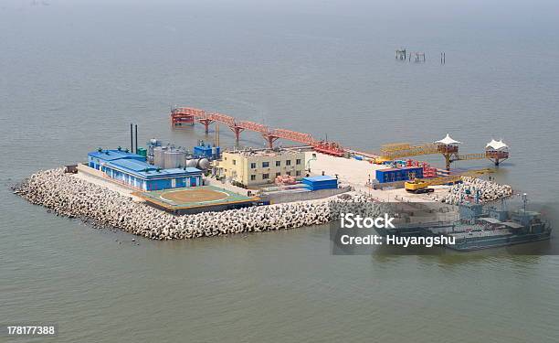 Oil Production Into The Sea From Above Stock Photo - Download Image Now - Aerial View, Barrel, Built Structure