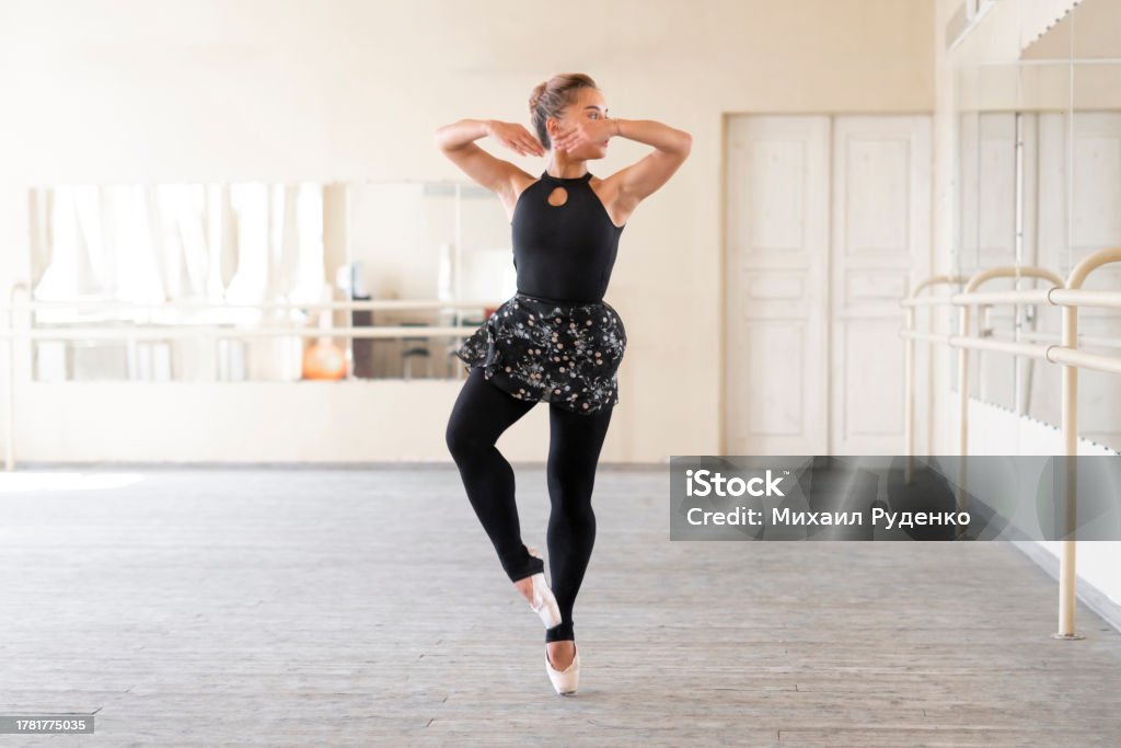 Professional Ballet Performance Young Ballet Dancer Doing Solo Practice Performance In The Dance Studio ...