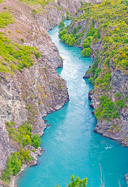 rivière glaciaire dans une gorge de montagne - kawarau river photos et images de collection