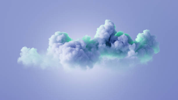 istock 3d render, abstract background. Stormy cumulus. Blue fluffy cloud illuminated with green neon light. Minimal wallpaper 1781781875