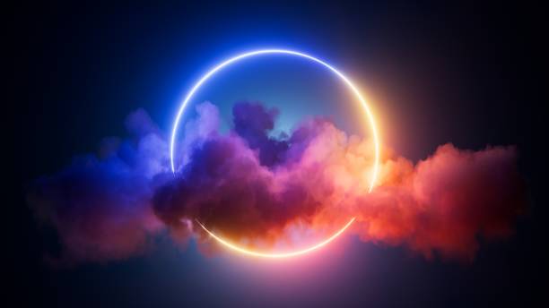 istock 3d render, abstract background of neon glowing round frame inside the illuminated colorful cloud, futuristic minimalist wallpaper 1781782388