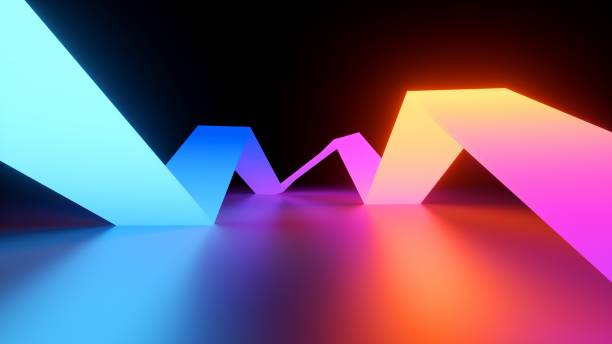 istock 3d render, abstract geometric background with colorful neon ribbon, glowing spectrum gradient 1781793459