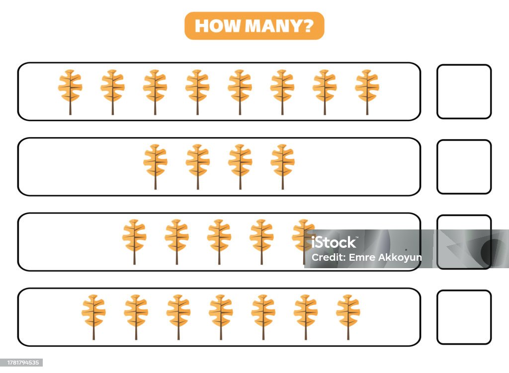 How Many Autumn Leaf Are There Counting Game For Kids Stock