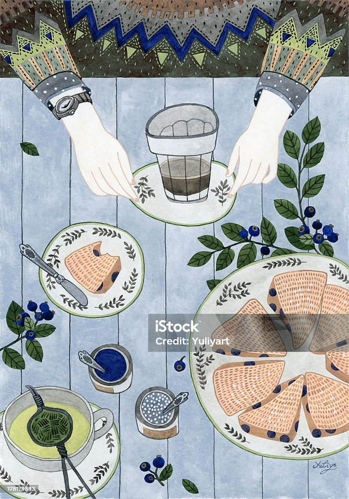 Bollos de arándanos - Ilustración de stock de Pintura de acuarela libre de derechos