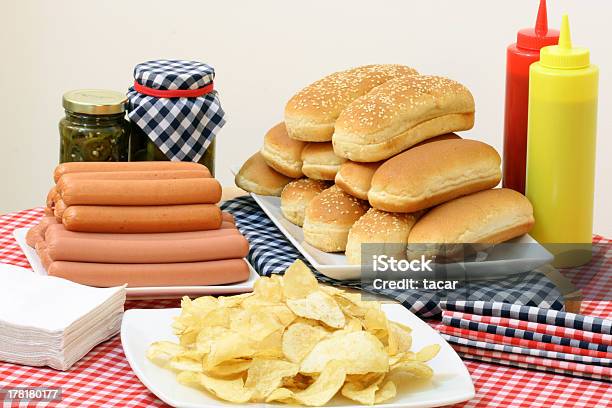 Delicious Hot Dogs Stock Photo - Download Image Now - Bun - Bread, Dinner, Fast Food Restaurant