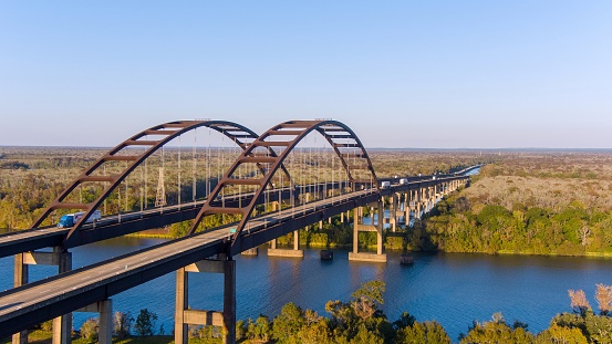Aerial view of Dolly Parton bridge near Mobile, Alabama in November