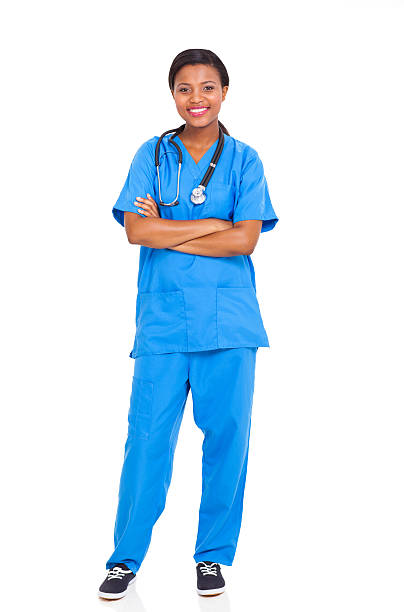 afro-americana mulher estágio enfermeira - nurse scrubs isolated doctor - fotografias e filmes do acervo
