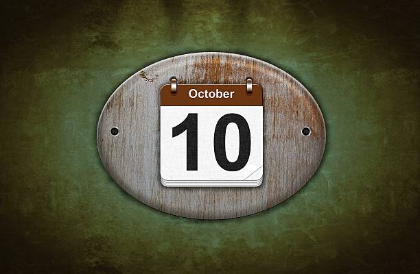istock Old wooden calendar with October 10. 178182637