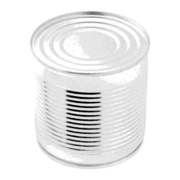 Vector illustration of Tin can closed whole high from irregular black dots of different sizes on white background