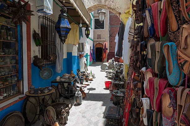 asilah souk - craft market morocco shoe stock-fotos und bilder