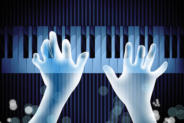 hand playing piano stock photo
