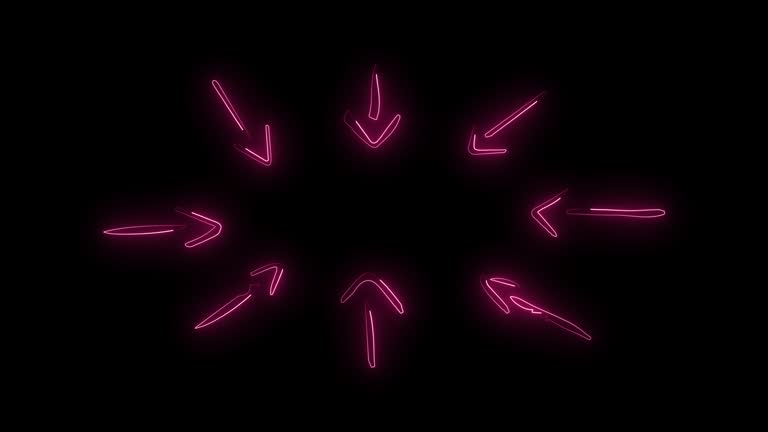 Neon Arrows Pointing to Middle. Arrows Pointing to Center.