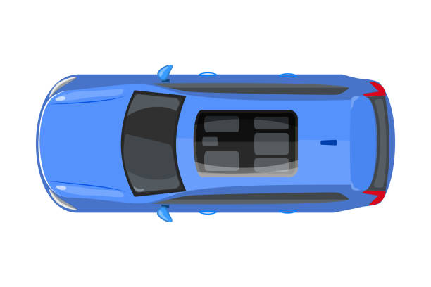 白い背景に隔離された上面図からの青い車。配達自動車。セダンのアイコン。 - sedan car isolated white点のイラスト素材／クリップアート素材／マンガ素材／アイコン素材