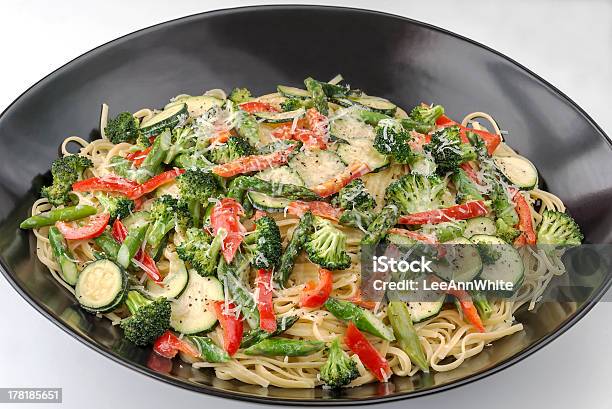 Large Bowl Of Pasta Primavera On A White Background Stock Photo - Download Image Now