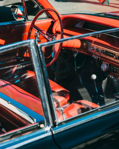 istock Interior of an old American red car 1781856813