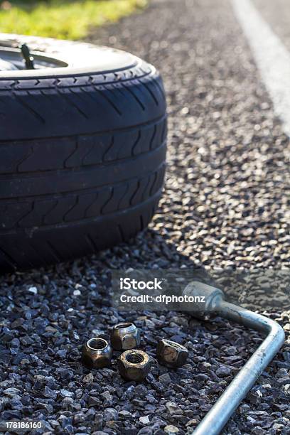Flat Tyre Road Side Stock Photo - Download Image Now - Asphalt, Broken, Car Jack