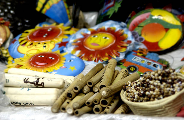 Handmade items at market stock photo