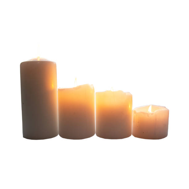 istock four candles, on a white background,Four white candles flame burning on dark background with copy space for text. Advent, four Advent candles 1781872221
