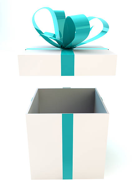 istock White gift box with turquoise ribbons 178187292
