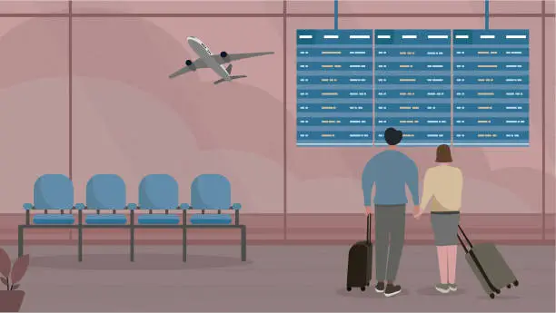 Vector illustration of A Couple Checking the Flight Schedule Board at the AirportTravel BG-3