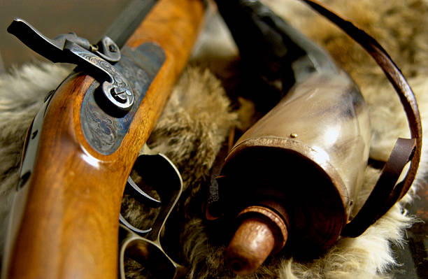 Muzzleloader with powder horn stock photo
