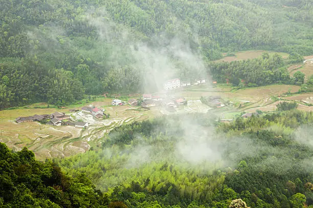 Village in the valley in Fuzhou Zixi County,Jiangxi Province, China