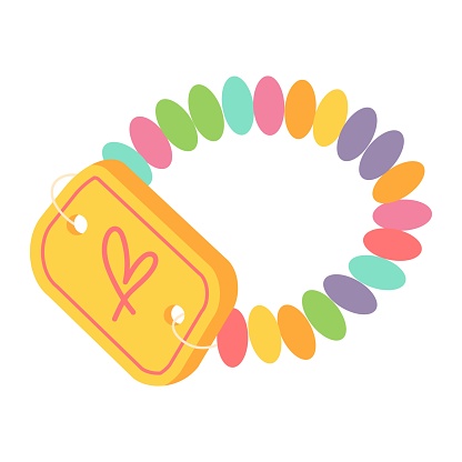 Sweet candy bracelet from 90s. Candy wrist watch. Sugar dragee. Flat cartoon vector illustration isolated on a white background.
