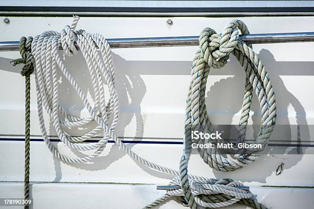 Detail Image Of Ropes And Cleats On Yacht Sailboat Stock Photo - Download Image Now - Boat Deck, Close-up, Harbor