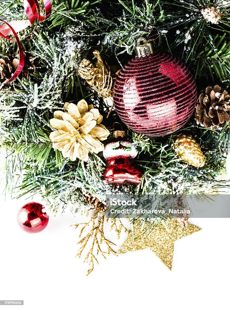 Composición con decoraciones de Navidad Aislado en blanco, trasera - Foto de stock de Adorno de navidad libre de derechos